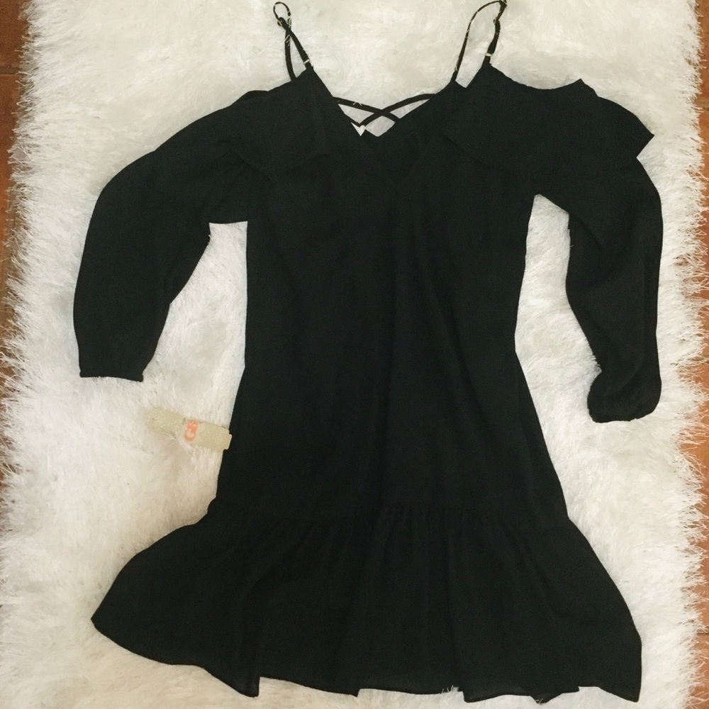 Gianni Bini Black Mini Dress Ruffled Strappy Cold Shoulder dress Size XS